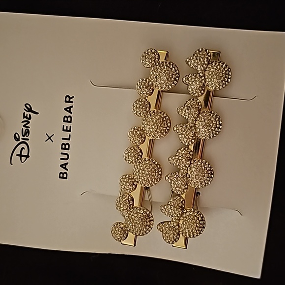 Disney x Baublebar 2 pc. Mickey & Minnie Gold & Rhinestone Hair Clips - Picture 3 of 7